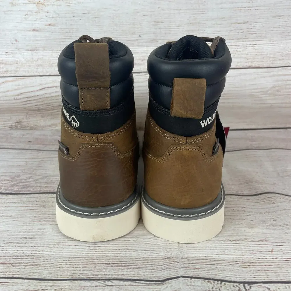 Wolverine Mens Sz 7.5M Trade Wedge Waterproof Work Boots Brown Leather